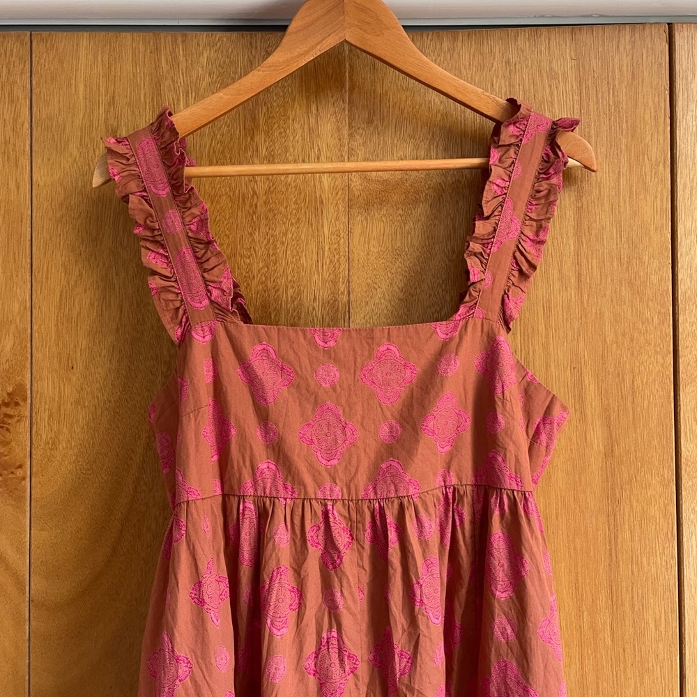 Free People Katya Rusty Rose Print Ruffled Tie Back Jumpsuit Size Small - Picture 7 of 9